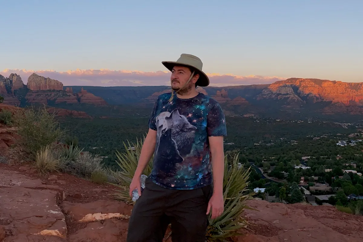 Alex Sapenuk deep in thought on a mountain vortex